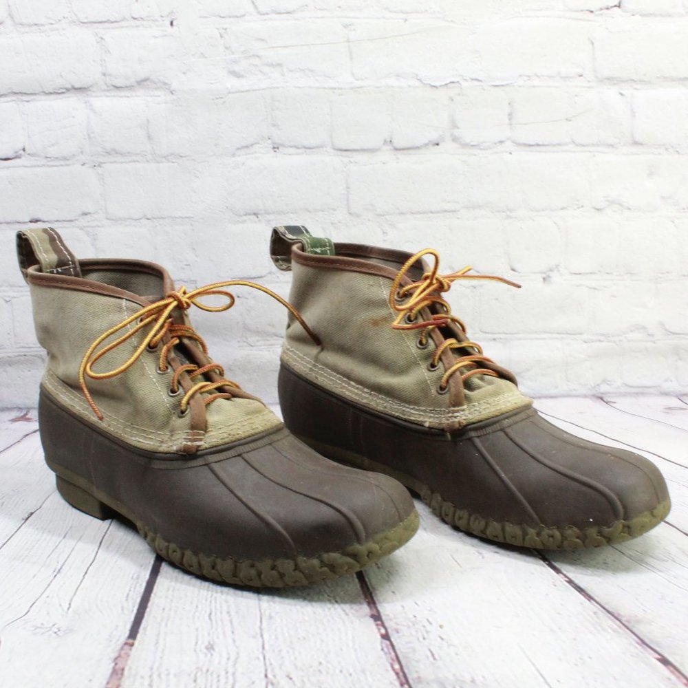 LL Bean Tan Brown Canvas Unlined Ankle Duck Boots Size 12 M - Picture 3 of 9